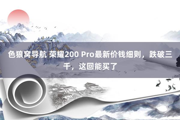 色狼窝导航 荣耀200 Pro最新价钱细则，跌破三千，这回能买了